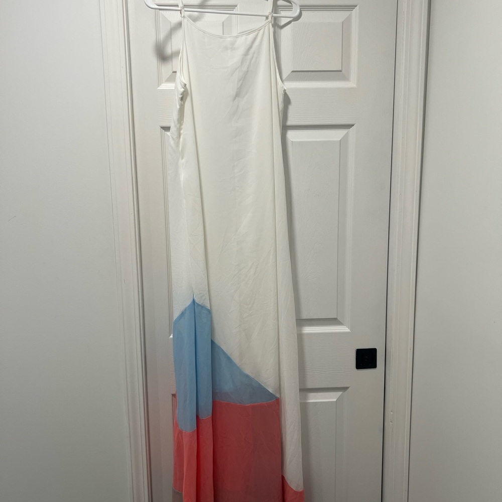 Maxi Dress - Never worn- White, Blue, and Coral